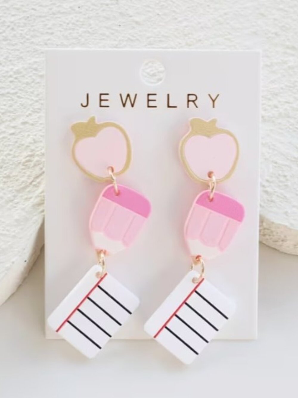 Pink & White School Teacher Dangle Statement Earrings (NEW & SO CUTE!)